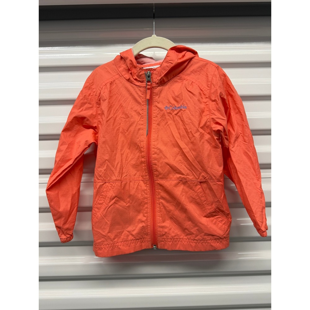 Columbia Girls Coral Orange Hooded Windbreaker Jacket Full Zip Size 4T